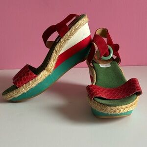 KANNA | Colorblock Wedge Espadrille Leather Upper Sandals - Size 40